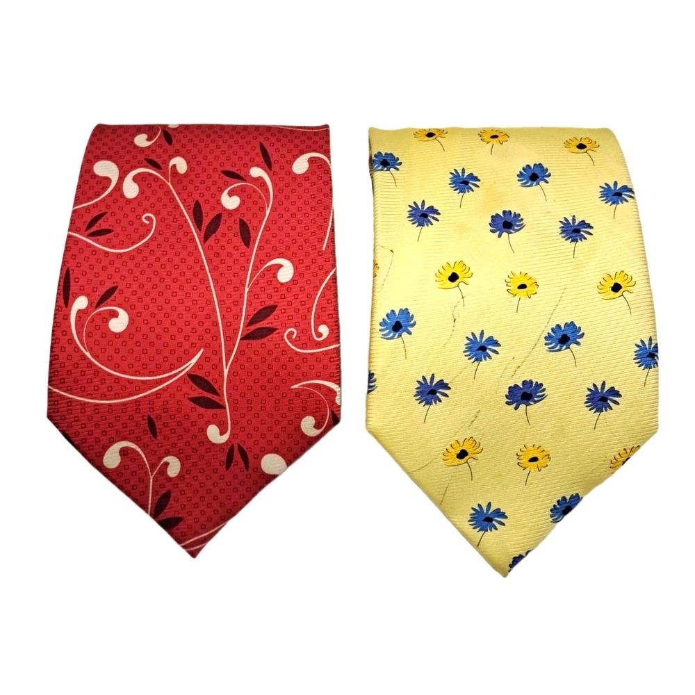 Bijoux Terner 2 Ties Mens 100% Silk Hand Made Necktie Long 64" Floral Preppy